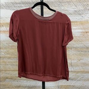 Marie sateen boxy crop t with knit neckline.